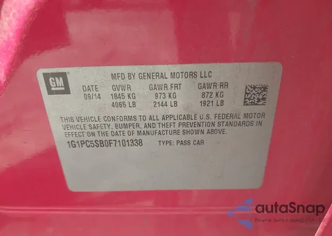 2015 Chevrolet Cruze 1Lt Auto z USA, uszkodzony, nr VIN 1G1PC5SB0F7101338